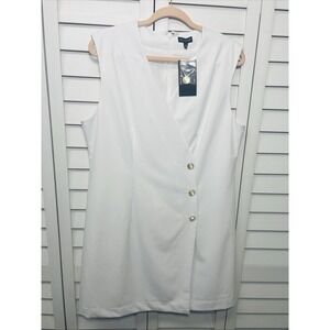 The Limited Sleeveless V-Neck Wrap Button Detail Dress Size 14 White NWT